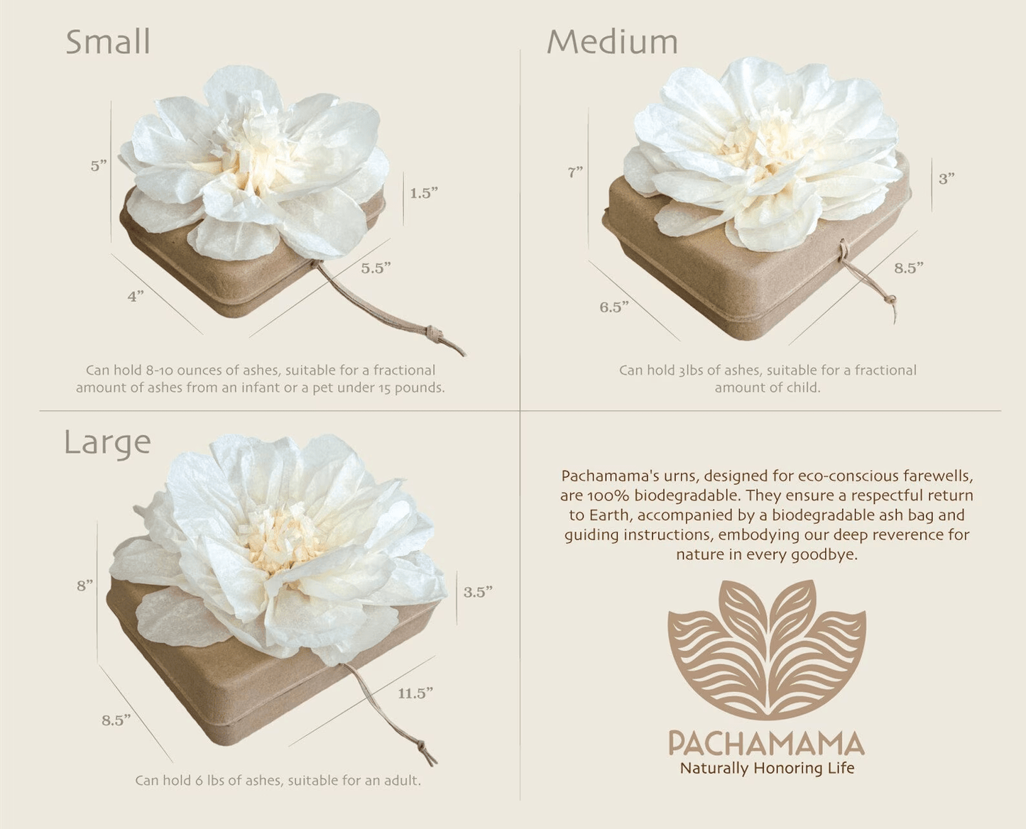 Pachamama Honoring Kit: Biodegradable Urn with Natural Tissue Paper Flower Biodegradable urns Pachamama Tributes