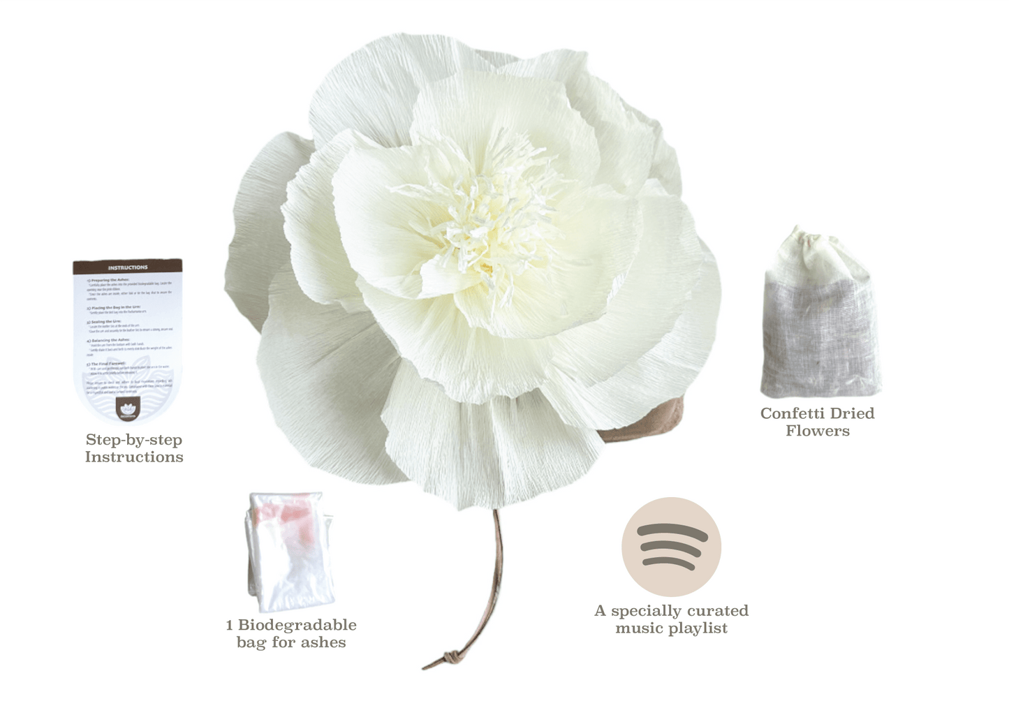 Pachamama Farewell Kit - Biodegradable Urn with Crepe Paper Flower Pachamama Tributes Large - Adult Size