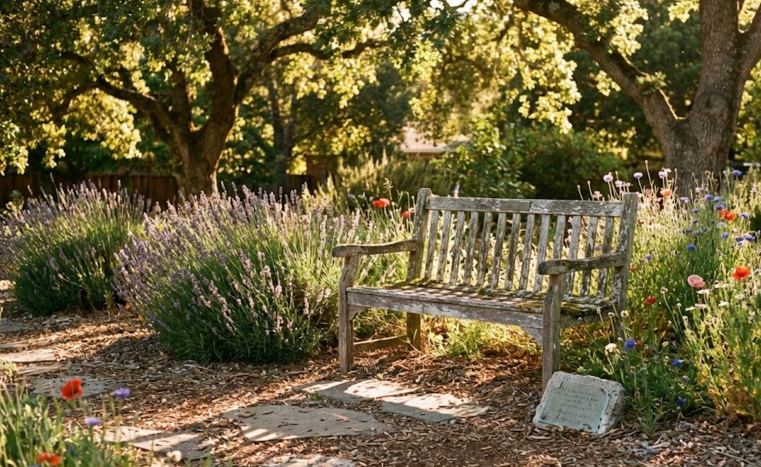 Wildflower garden with soft golden light as an eco-friendly living memorial tribute