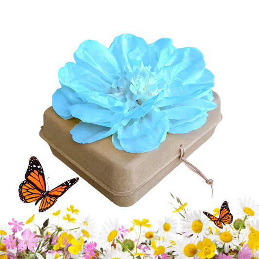 Biodegradable Burial Urn Kit – Light Blue Tissue Flower & Butterfly Seeds | Eco-Friendly Tribute
