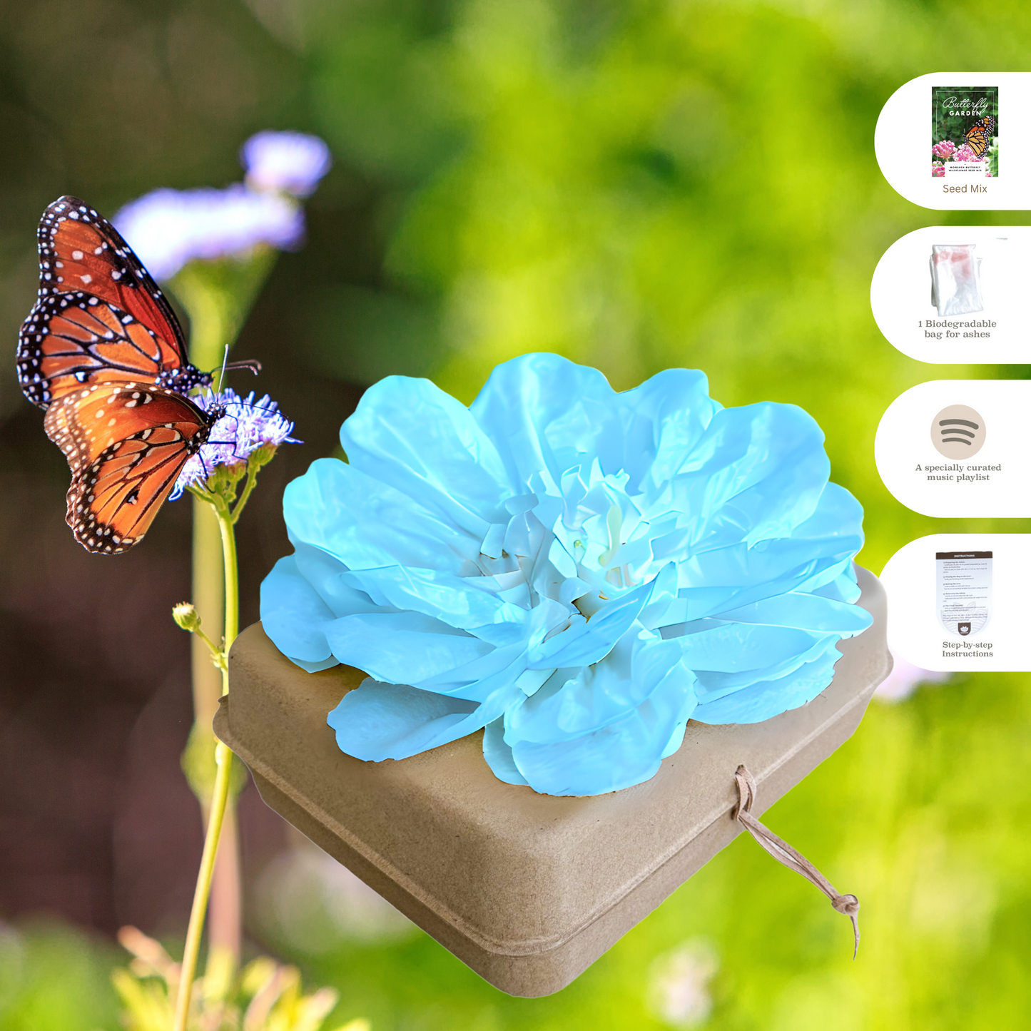 Biodegradable Burial Urn Kit – Light Blue Tissue Flower & Butterfly Seeds | Eco-Friendly Tribute