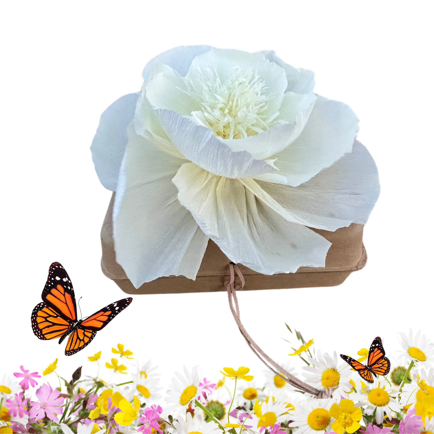 Biodegradable Burial Urn Kit – White Crepe Paper Flower & Butterfly Garden Seeds | Eco-Friendly Tribute