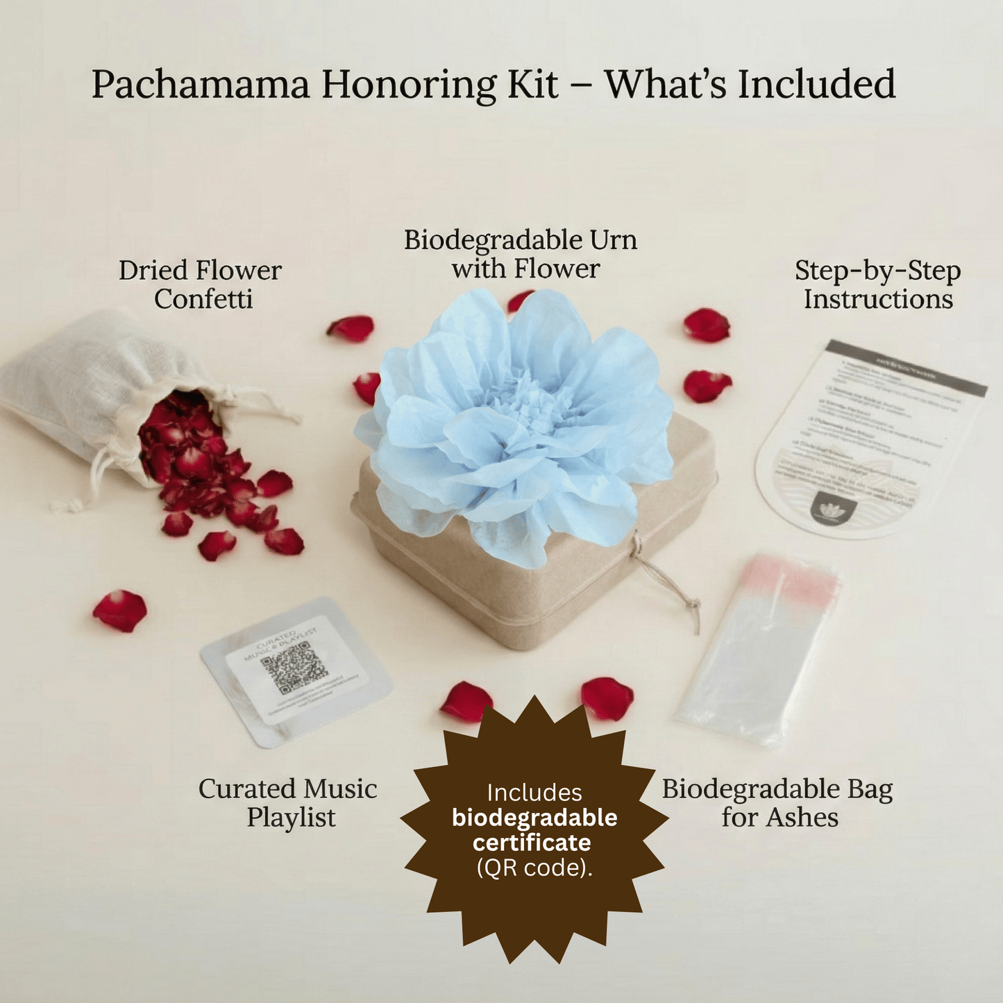 Biodegradable Water Burial Urn Kit – Light Blue Tissue Paper Flower | Cruise Approved with Certificate | Eco-Friendly Ocean Memorial Biodegradable urns Pachamama Tributes