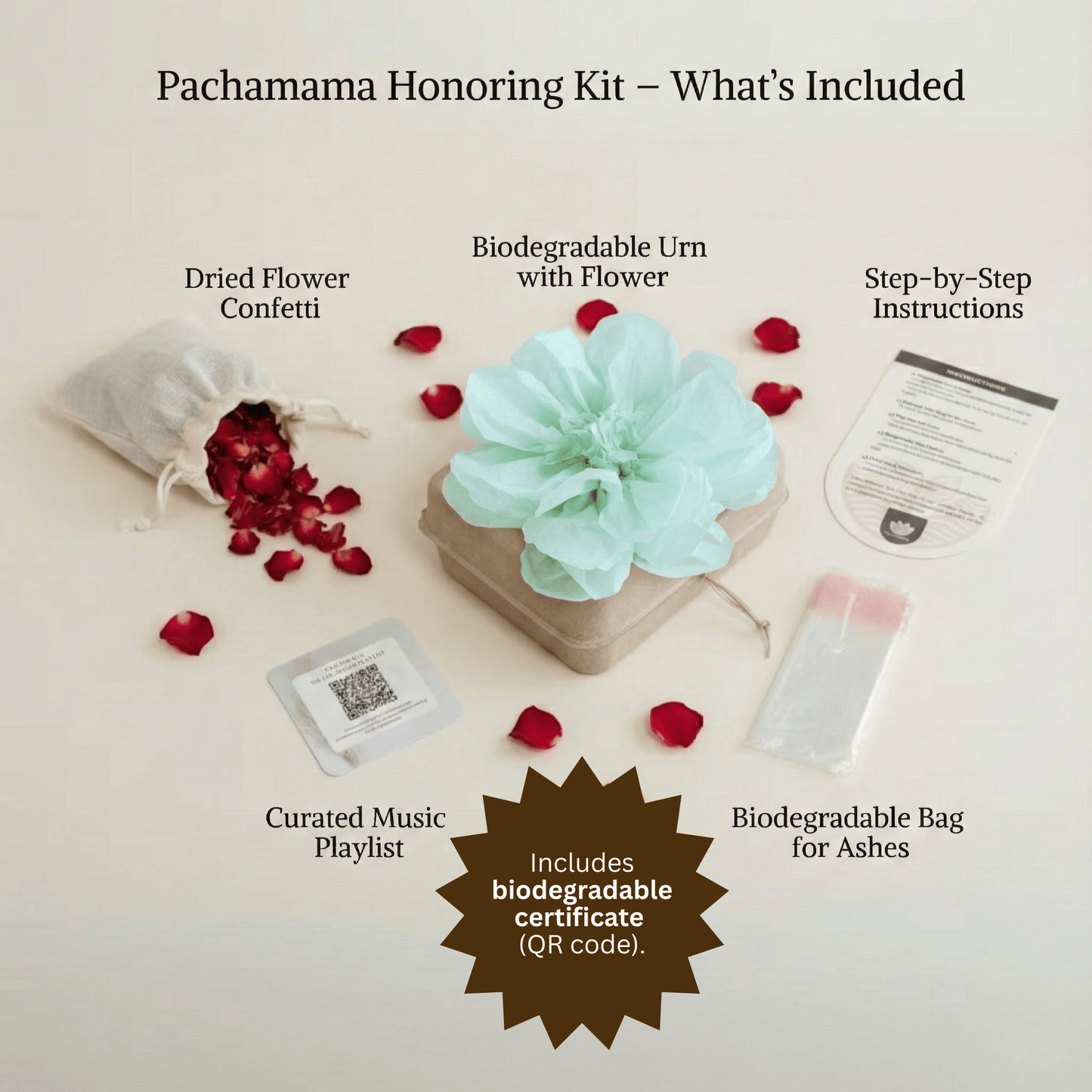 Biodegradable Water Burial Urn Kit – Light Green Tissue Paper Flower | Cruise Approved with Certificate | Eco-Friendly Ocean Memorial Biodegradable urns Pachamama Tributes