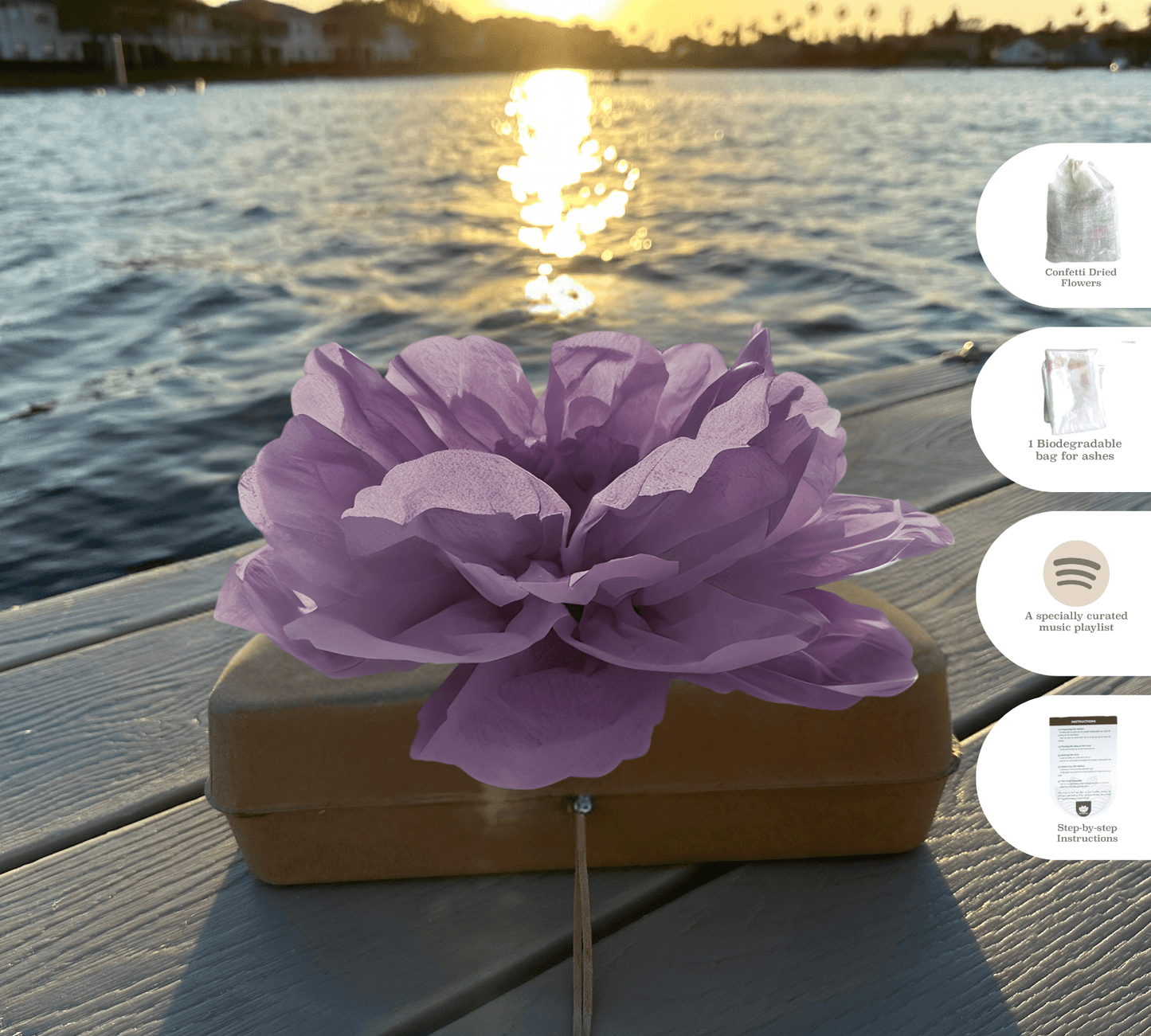 Biodegradable Water Burial Urn Kit – Lilac Tissue Paper Flower | Cruise Approved with Certificate | Eco-Friendly Ocean Memorial Biodegradable urns Pachamama Tributes