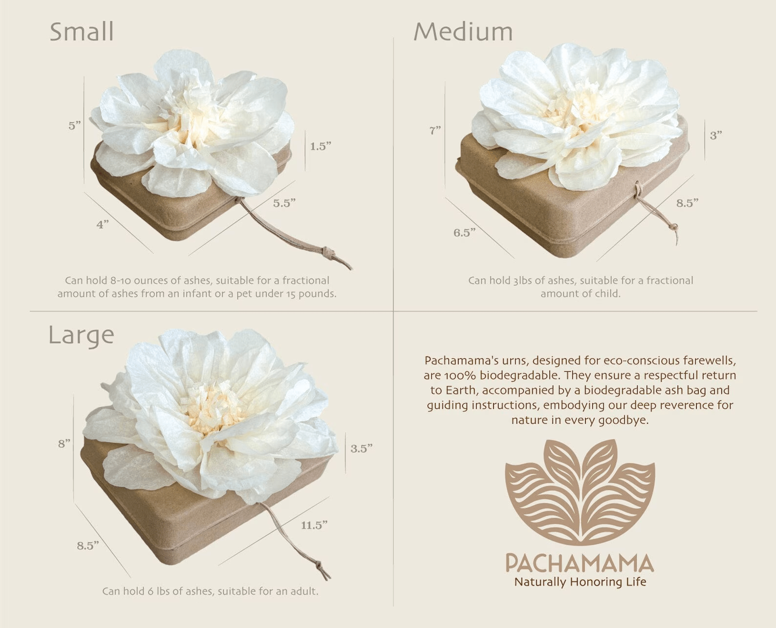 Pachamama Honoring Kit: Biodegradable Urn with Natural Tissue Paper Flower Biodegradable urns Pachamama Tributes