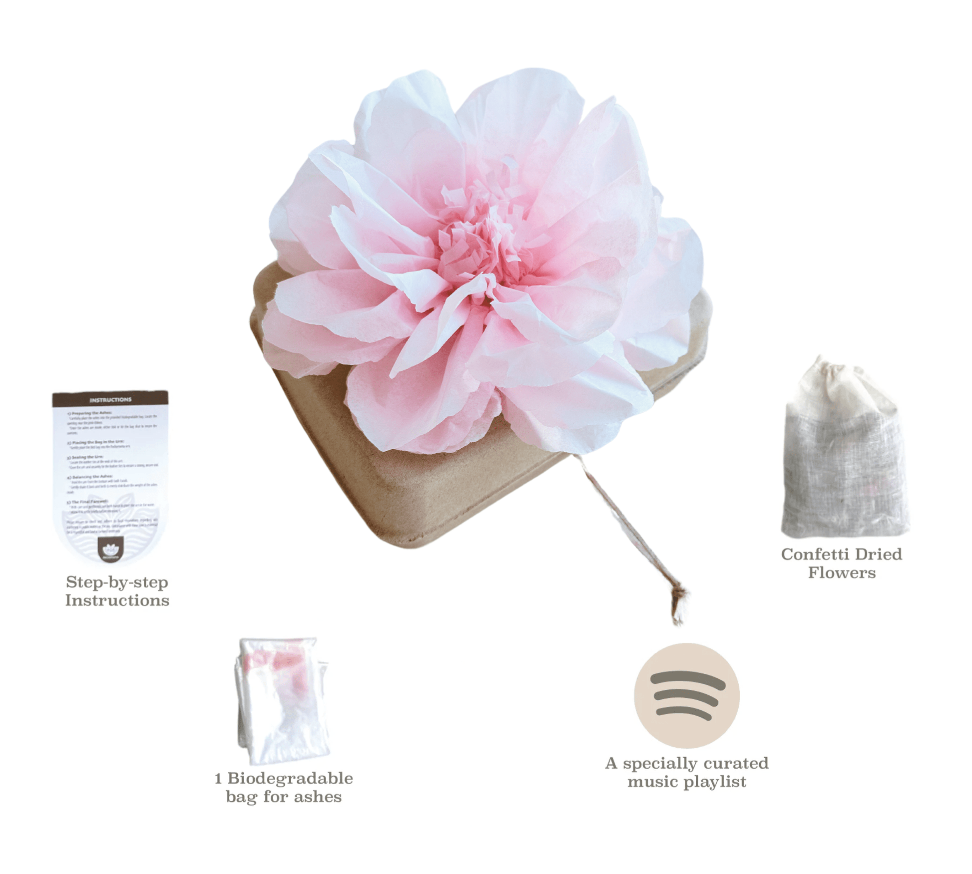 Pachamama Honoring Kit: Biodegradable Urn with pink Tissue Paper Flower Biodegradable urns Pachamama Tributes