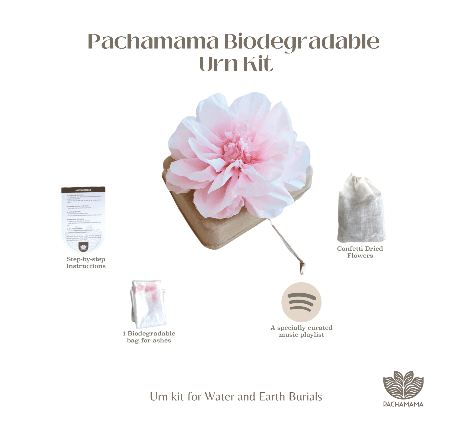 Pachamama Honoring Kit: Biodegradable Urn with pink Tissue Paper Flower Biodegradable urns Pachamama Tributes