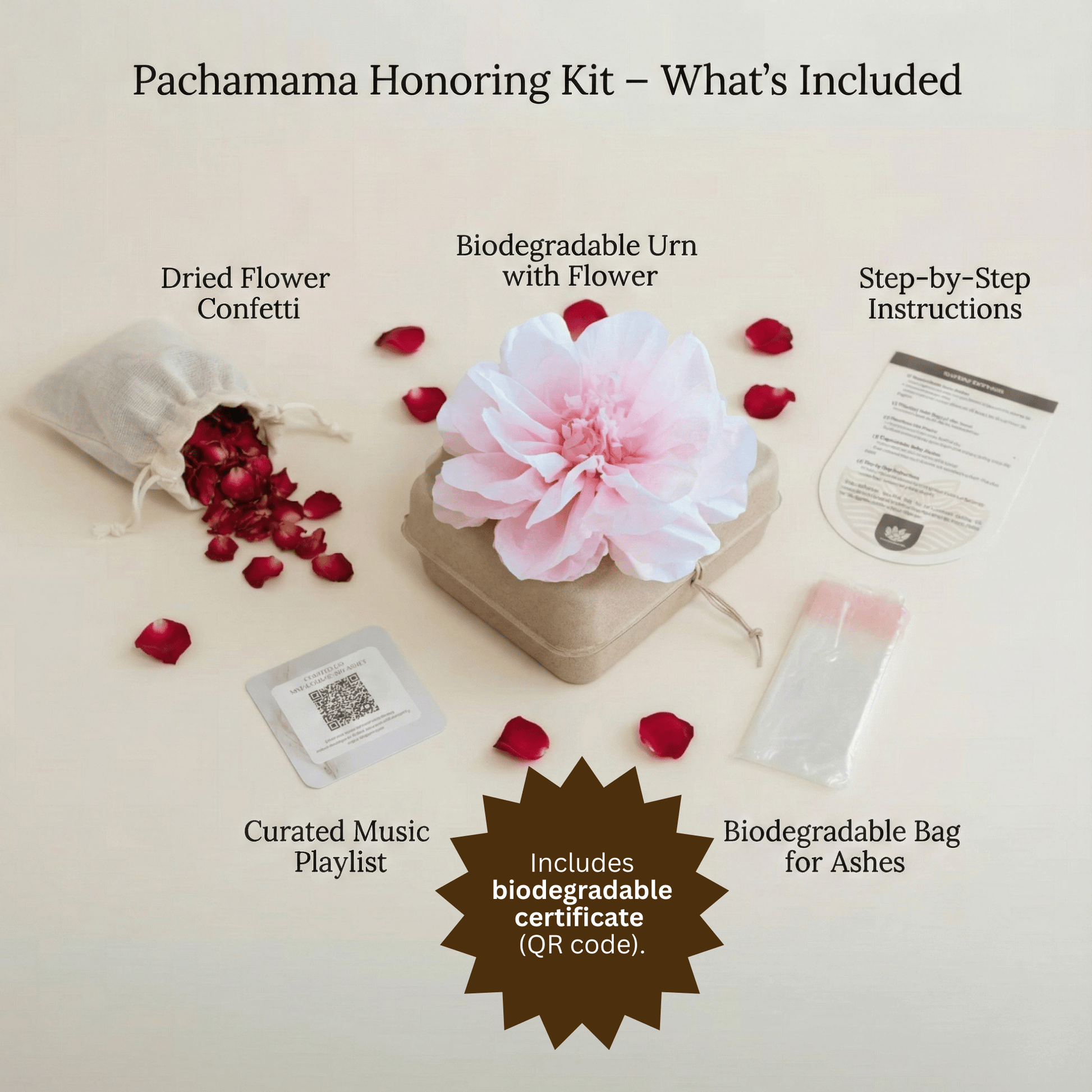 Pachamama Honoring Kit: Biodegradable Urn with pink Tissue Paper Flower Biodegradable urns Pachamama Tributes