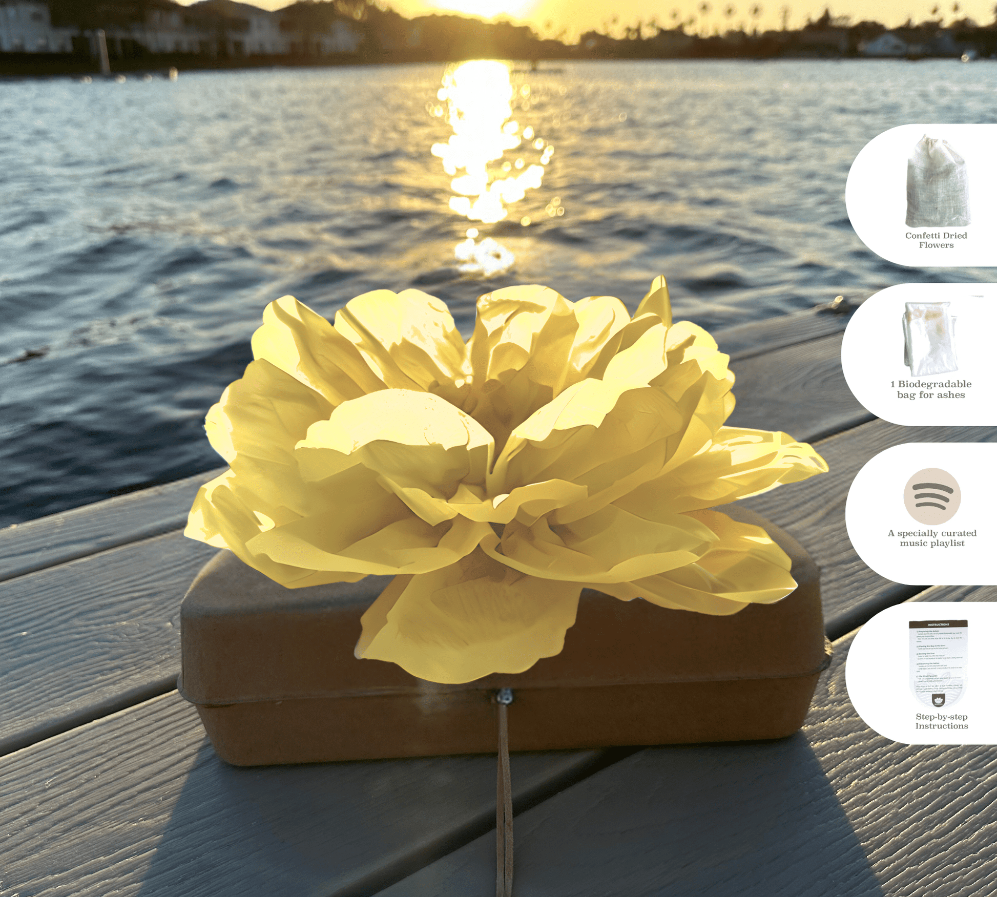 Pachamama Honoring Kit: Biodegradable Urn with Yellow Tissue Paper Flower Biodegradable urns Pachamama Tributes